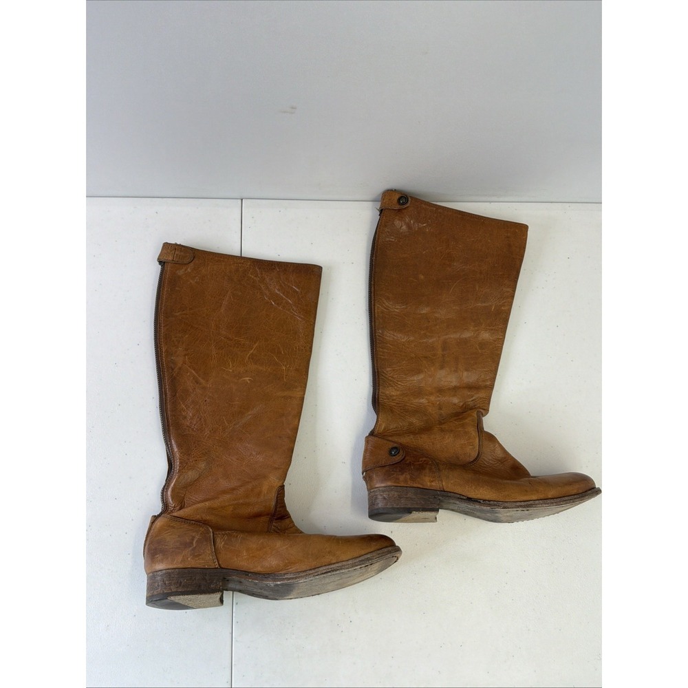 Frye Boots Melissa Button Back Zip Womens 7B Tall Cognac Leather Extended Calf